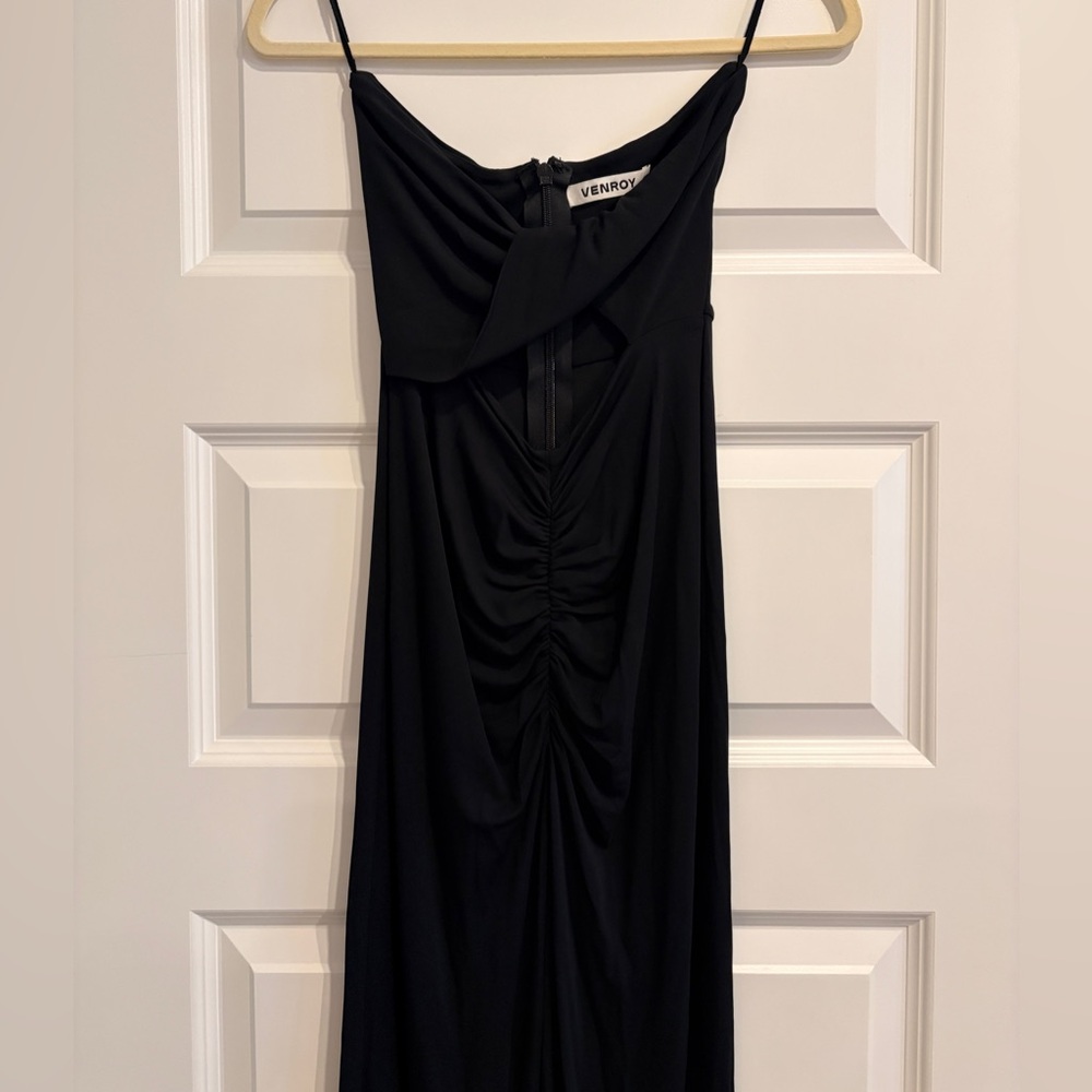 black midi Venroy dress with cut-out detail